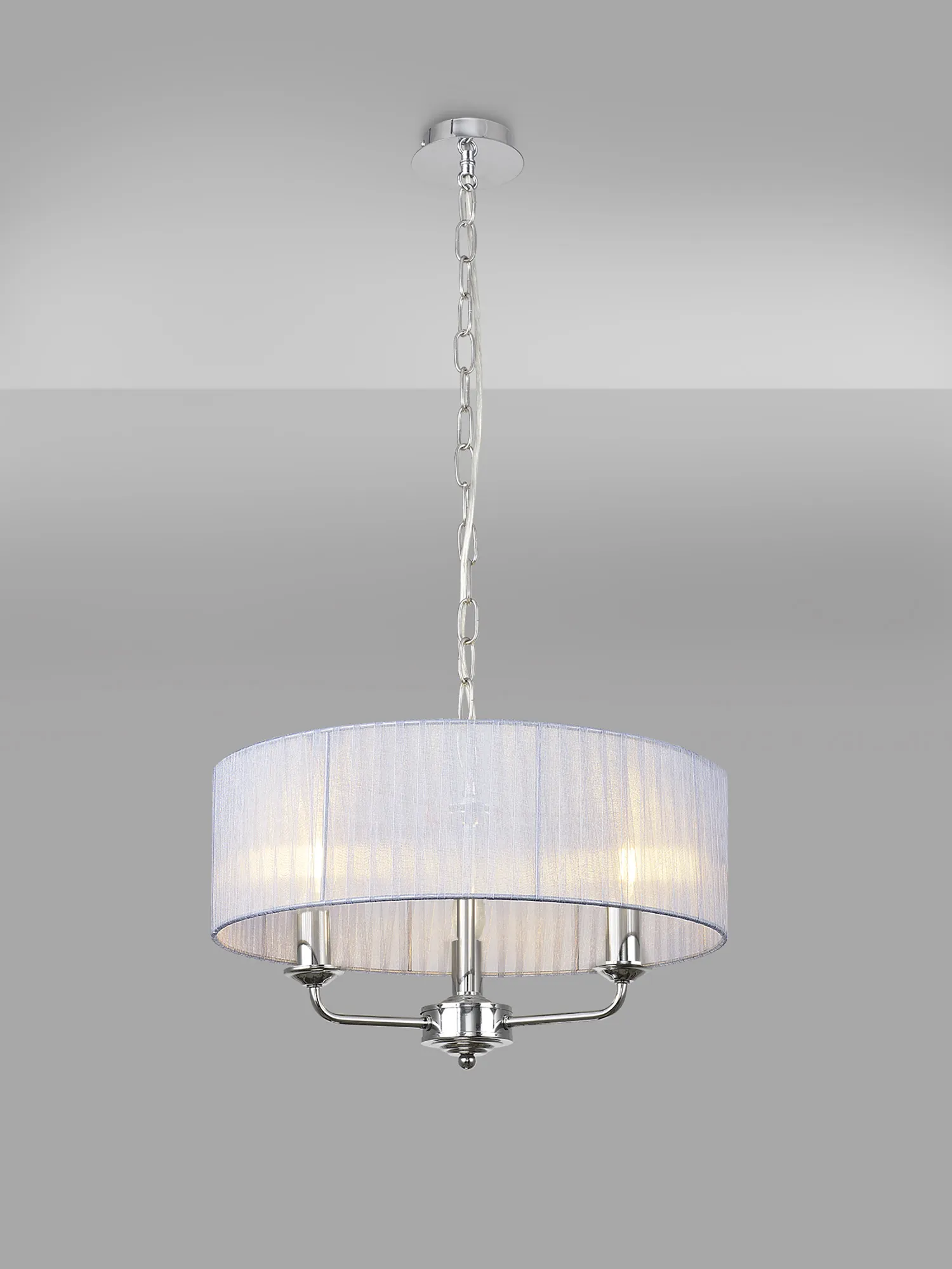 Banyan 45cm 3 Light Pendant Polished Chrome; Grey DK0863  Deco Banyan CH GR